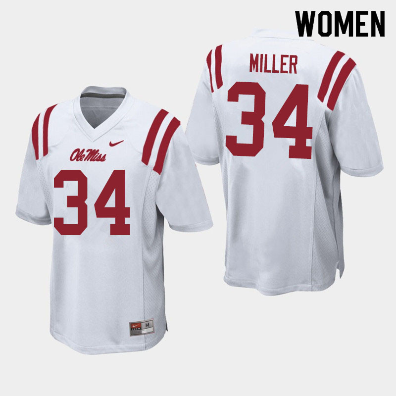 Women #34 Zavier Miller Ole Miss Rebels College Football Jerseys Sale-White
